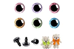 ‎MUCUNNIA MUCUNNIA 60 Stück 16 mm glitzernde Kunststoff-Sicherheitsaugen für Amigurumi, runde Augen zum Basteln, Häkeln, Puppenaugen mit Unterlegscheiben, Stofftieraugen für DIY-Bastelarbeiten (6 Farben)