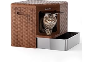 Gardner Pet Lettiera Gatto Chiusa con Cassetto Estrattile (Acciaio Inox 304) – Design Stilizzato per Casa, Materiale PP Riciclabile, Filtrazione Antiodore, Dimensioni 50x50x50 cm, Colore Legno Scuro