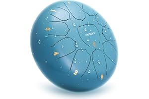 VixxNoxx Tambour de Langue en Acier, Tambour de Pluie pour l’Extérieur Jardin, 10 Pouces 25 cm 11 Tons Steel Tongue Drum Rain Drum Clé en C Instrument de Percussion à Main (Bleu Mousse)