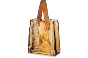 Hollyone 17cm Thickened Glass Vase for Flowers, Amber Flower Vase for Room Decor Aesthetic, Unique Vases with Handle for Wedding, Living Room, Mantel, Shelf, Home Decor, Bedroom, Kitchen Decorations