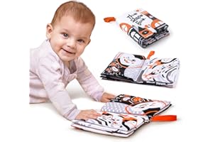 ‎MERIBBIT Meribbit Książka materiałowa dla niemowląt, czarno-biała, miękka osłona do łóżeczka dziecięcego, zabawka edukacyjna dla noworodków (typ-B)