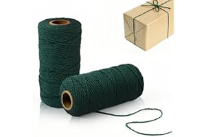 VAKTOP 2 Rolls Christmas String, 200 m Green Cotton String Twine, 2 mm Butchers Bakers Twine for Present Wrapping, DIY Art Crafts Cord, Gardening Decoration