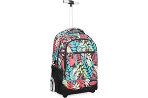 PROTAURI Mujeres Mochilas Rolling Trolley Mochila con Ruedas y Asa Telescópica Infantil Trolley Negocio Bolso Mochila Estudiante Ruedas Niñas de Mochilas Escolares Al Aire Libre, 19 Pulgadas