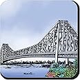 Sentoor Kartoon Aesthetic Kolkata Souvenir Howrah Bridge Wooden Coasters for Dining Coffee Table Tea Cups Lids for Glasses Indian Design Gift for Birthdays Anniversaries Wedding Multicolor Set of 2