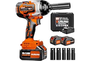 olmlmo 1100Nm/811Ft-lbs Avvitatore A Impulsi a Batteria, Professional 1/2" Elevata Avvitatori a Massa Battente con Batteria 2.*5000mAh, 4 Bussola(17/19/21/22/24mm), Avvitatore Batteria per Auto Casa