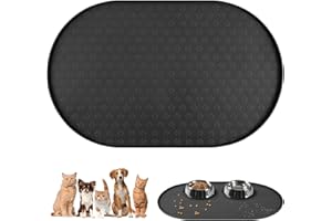 Adiwo Tapis de Gamelle Antidérapant pour Chien et Chat, 48×30cm Tapis de Nourriture pour Chien Chat, Silicone Antidérapante et Imperméable Gamelles pour Nourriture et Eau pour Animaux, Noir