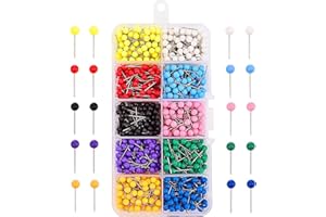 SUNBEAUTIFUL Mappa Tacks Testa in Plastica con Punta in Acciaio Spilli per Puntine da Disegno Chiodini Puntina da Disegno con Testa in Plastica,1000 Pezzi,per Bacheca Marcatura Tessuto Sughero Cartone Feltro