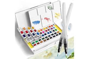 PENCILMARCH Set di Acquarelli Professionali - Perfetto per Artisti E Amatori - Scatola Acquerelli Professionali Pieghevole con Pennello Acqua Brush E Spugne（48）
