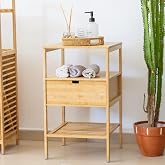 Doğal Bambu &Ccedil;ekmeceli &Ccedil;ok Ama&ccedil;lı Raf Komodin &ndash; Banyo &amp; Ev D&uuml;zenleyici Dolap