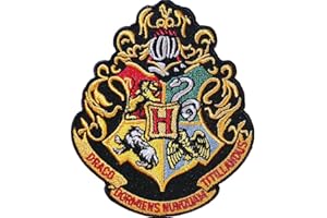 ATA-BOY Ata Boy Harry Potter Hogwarts Crest 3" Full Color Iron On Patch, Black & Gold, One Size