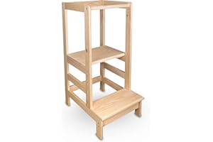 BESTFORM Tour d'apprentissage pour Enfants à partir de 18 Mois | Tour d'observation | Plateforme de Cuisine | Repose Pieds | 3 Hauteurs Réglables | Montessori | Kitchen Helper | Learning Tower K01