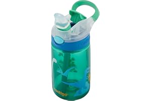 Contigo Kids Water Bottle Gizmo Flip Jungle Green Dino Autospout with Straw, BPA drinks bottle, leak-proof, ideal for kindergarten, school and sports, 420 ml,White