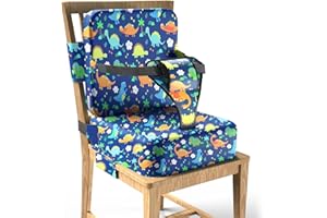 FUGUIB Rehausseur Chaise Enfant,Rehausseur De Chaise Bebe,Coussin Rehausseur Chaise Enfant,Dinosaure Bleu,Extension à Lacets,Convient Aux Enfants âGéS De 3 à 12 Ans