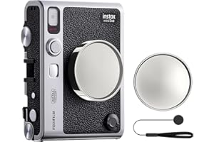 MUZIRI KINOKOO Copriobiettivo per fotocamera istantanea Fuji Instax Mini EVO, copriobiettivo Mini EVO in plastica premium floccato interno con corda anti-perdita-Argento