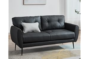 ‎GRAVFORCE GRAVFORCE Sofa 2 Sitzer Prägunoserie Kleine Couch 2 Sitzer Modernes kunstledercouch 2er für Wohnzimmer, Büro, Wohnung Einfache Montage, 154x71x78 Schwarz Sofa