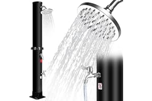 Inoamity Douche Solaire Piscine 40L - Douche Exterieur Solaire Haut de Gamme avec Pommeau de Douche Pivotant à 360° et Douchette pour Les Pieds, Température Réglable Jusqu'à 60°C, 215cm, Noir