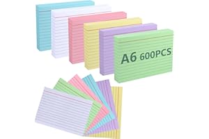 ‎MOINKERIN moinkerin Karteikarten A6 600 Stücke 5.83 * 4.13 Inch Mehrfarben Lernkarten Flashcards Karteikarten für Büro Haus Schule Lernen Linierte Karteikarte