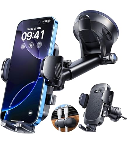 KUDA Handyhalterung passend für VW T6 Multivan 2015, VW T6 Caravelle 2015, VW T6 California 2015 - Telefonkonsole für Smartphones, Handys, Navi und mehr – Echtlederkonsole, schwarz, 5910