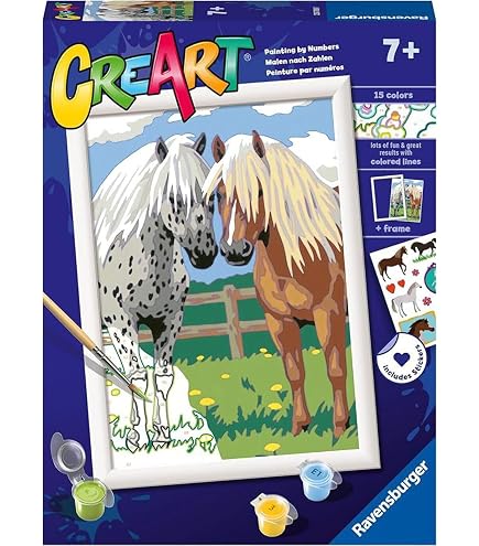 Ravensburger CreArt Kids – Peinture Par Numéros Cheval De Course 18x24 Cm – Kit Plâtre Et Peinture, Dès 9 Ans