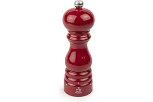 PEUGEOT - Moulin à Sel Paris u'Select 18 cm + Sel Gemme Inclus - 6 Réglages de Moutures Prédéfinies - En Bois Labellisé PEFC - Fabrication Française - Coloris Laqué Rouge Passion