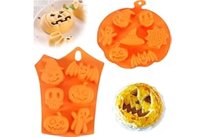 SPLDSUN 2 Pezzi Stampo da Forno in Silicone di Halloween, Cucina Stampo per Dolci Fondente, per Caramelle Pipistrello Fai da Te, Gelatina di Zucca, Caramelle Teschio, Cioccolato, Decorazione di Torte