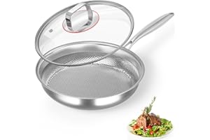 Abijan Stainless Steel Frying Pan with Lid, 5-ply clad Titanium Frying pan, 28cm Stainless Steel Pan, Uncoated PTFE & PFOA-Free, Compatible with Gas, Induction and Electric Hobs, Oven Safe