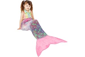 Catalonia Classy Glow in the Dark Meerjungfrauen schwanz Decke, weicher warmer Plüsch Fleece Schlafsack Kuscheldecke, 155 x 50 cm Fischschuppenmuster, Sternenhimmel