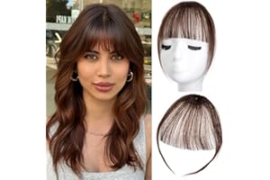YSDQS HAIR Clip in Bangs 100% Real Human Hair Extensions Wispy Bangs for Women Fake Bangs Clip on Bangs Faux Bangs Clip in Hair extensions Fringe with Temples Hairpieces (Medium Brown)