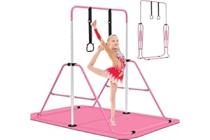 EVERYMILE Gymnastics Bars, Junior Training Kip Bar Gymnastics Equipment for Home,Adjustable Height Folding Horizontal Bar with Gymnastic Rings for Kid