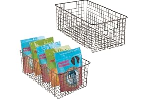 mDesign panier de rangement tout usage (lot de 2) – corbeille de rangement flexible pour la cuisine, le cellier, etc. – panier en métal compact & à usage universel avec poignées – couleur bronze