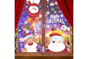 TBSCWYF Vetrofanie Natalizie per Finestre 8 Fogli Adesivi Natalizi Finestre Alci Babbo Vetrofanie Natale Removibili Fiocchi di Neve Natale Decorazioni Casa Vetro e ll Commercio Vetrina