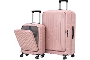 TydeCkare 2 Pieces 19/29 Luggage Sets, 29 Inch Side Opening Checked Suitcase & 19 Inch Carry On Luggage with Front Pocket, Ligthweight ABS+PC Hardshell, Pink