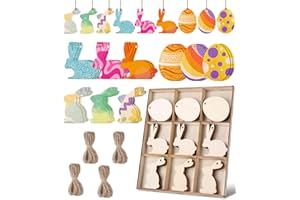 Bixury Drewniane zawieszki wielkanocne do majsterkowania, dla dzieci, 36 sztuk, prezenty wielkanocne, dekoracja wielkanocna, do samodzielnego malowania, na Wielkanoc, zestaw do majsterkowania, na