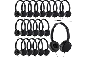 Yunsailing 18 Pack Classroom Headphones Bulk Student Wired Class Headphones Set for Kids School with Individually Wrapped Adjustable Over Ear Head Earbuds(Black)