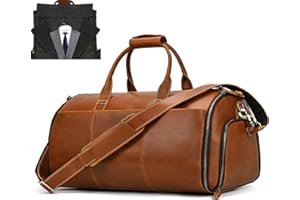 NEWSBIRDS Anzugsack, Reisetasche Herren Echt Leder, Weekender Kleidersack 2 in 1 Garment Bag Mit Schuhfach, Sporttasche für Herren, Hellbraun