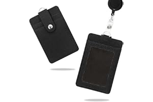 Conisy Porta badge con cordino retrattile, porta badge verticale in pelle PU con 2 scomparti per carte di credito, Adatto per Donne e Uomini (Porta badge Nero)