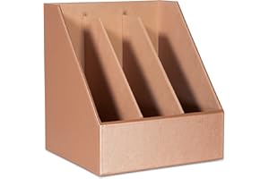 Osco Faux Leather 3 Slots Magazine File Holder, A4 Desk & Shelf Organiser for Documents, Brochures & Catalogues Storage with Felt Base, Magazine Rack for Home Office, Blush