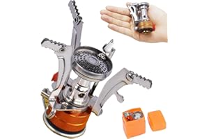 Alriedy Mini réchaud à gaz de camping compact et ultra léger avec allumage piézoélectrique 3000 W, réchaud à gaz pliable, idéal pour les voyages, les randonnées, les pique-niques et le camping (26 g)
