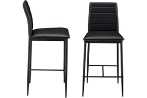 [en.casa] Set di 2 Sgabelli da Bar con Schienale e Poggiapiedi Sedie Alte con Gambe in Acciaio e Rivestimento in Similpelle da Cucina Ristorante Caffetteria - Nero