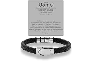 SAMINO Cuoio Nero 26 Bracciale Iniziale Per Il Mio Uomo Acciaio Inossidabile A-Z Lettera Charm Bracciale Intrecciato Per I Regali A Lui