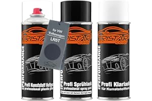 TRISTARcolor Vernice per auto Kit bombolette spray per plastica per VW/Volkswagen LR5T Acapulcoblau Metallic base adesiva vernice di base vernice trasparente con plastificante