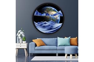 OLYWEI 17.3'' Moving Sand Art Picture Round Glass 3D Deep Sea Sandscape Room Decoration, Glass Crafts Solid Wood Frame, Relaxing Mood Home Office Work Wall Art Decor（Blue）