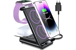YLLZI Caricatore wireless 3 in 1 Per iPhone 15 Pro Max/15 Pro/15 Plus/15/14 Pro Max/14 Plus/14/13/12/11 Pro/Pro Max/X/8, Ricarica Wireless Per i-Watch Ultra 9 8 7 6 SE 5 4 3, Air Pods 3/Pro 2-con 20W PD
