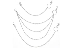 SIMDAO Cadena larga de metal, 3 piezas, cadena larga de metal, cadena para pantalones, cadena gótica, rock, hip-hop, punk, jeans, cadena para hombres y mujeres (plata), Acero inoxidable, metal