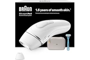Braun IPL Silk·Expert Pro 3 At Home Hair Removal Device, Alternative For Laser Hair Removal, Includes Pouch, Venus Razor, Precision Head, 1 Year Of Smooth Skin, Gift For Women, White/Silver, PL3121