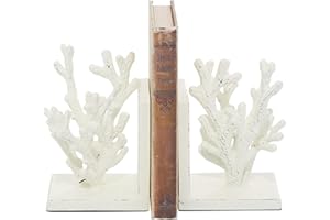 DECO COMPANY Deco 79 Buchstützen, Metall, Koralle, 12,7 cm, 17,8 cm, Weiß, 2 Stück