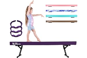 TINY TUMBLERS Gymnastics Beam For Kids - Advanced Adjustable Gymnastics Equipment For Children at Home - High and Low Beam - Faux Suede, Five Height Levels - Flexibility Strap Included