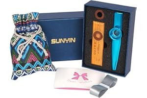 SUNYIN Holz Metal Kazoo, sch? ne Geschenkbox f¨¹r Erwachsene, Geschenkpaket mit Musikinstrumentenspielzeug f¨¹r alle Altersgruppen, einfachstes Instrument (blau)