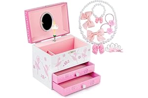 MS. WENNY Ballerina Musical Jewelry Box for Little Girl Kid's Storage Box with Music Jewelry Set, Ballerina Storage Jewelry Box Play Waltz of the Flowers Tune