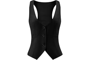 Gowjog Damen Weste Anzugweste V-Ausschnitt Westen Vintage Einreihig Westen mit Taschen Ärmellos Blazer Jacken